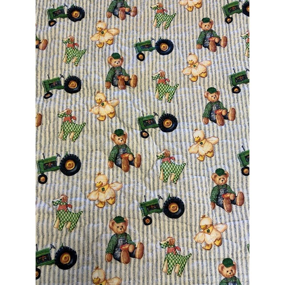 Vintage Blue Jean Teddy Bear Baby Blanket Pillow Crib Sheet  VTG John Deere Blue Jean Teddy Bear Hand-Quilted Crib Baby Blanket 41\